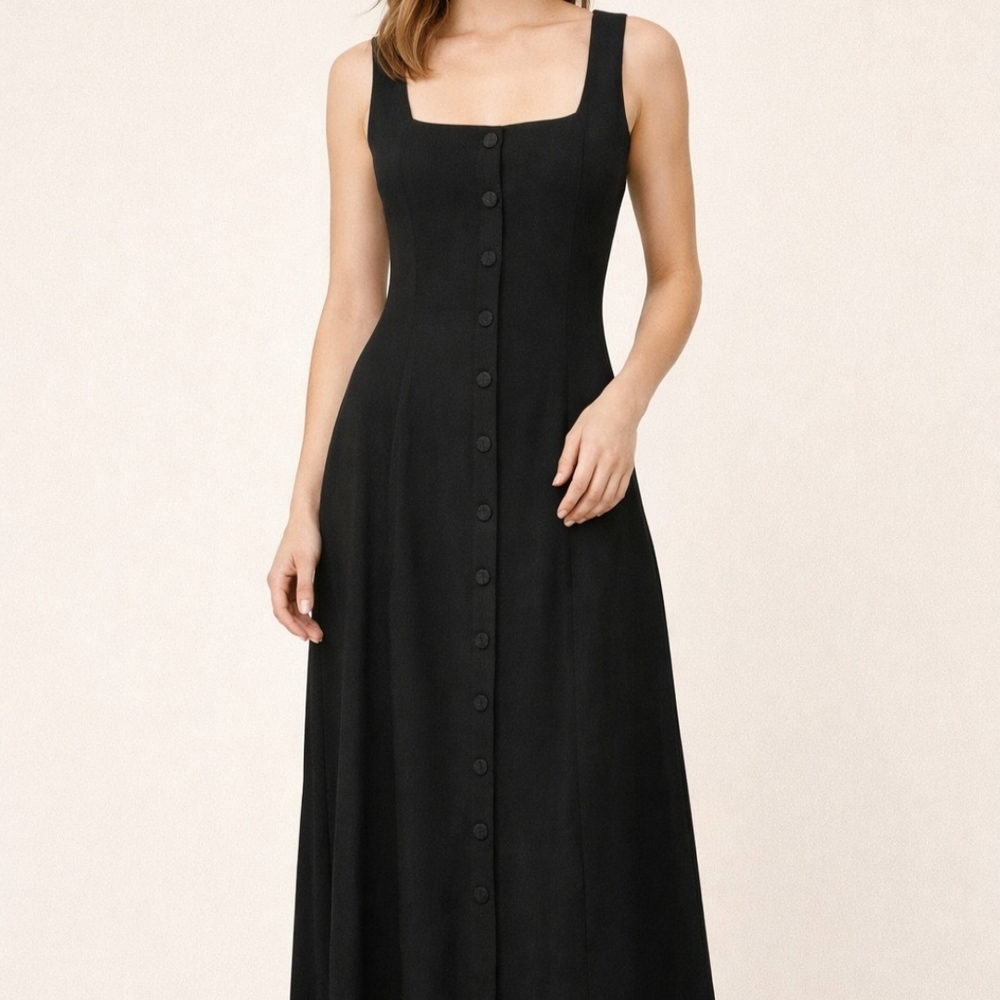 Rumored Elegant Classy Black Sleeveless Button-Down A-Line Midi Dress Size 4 Nwt